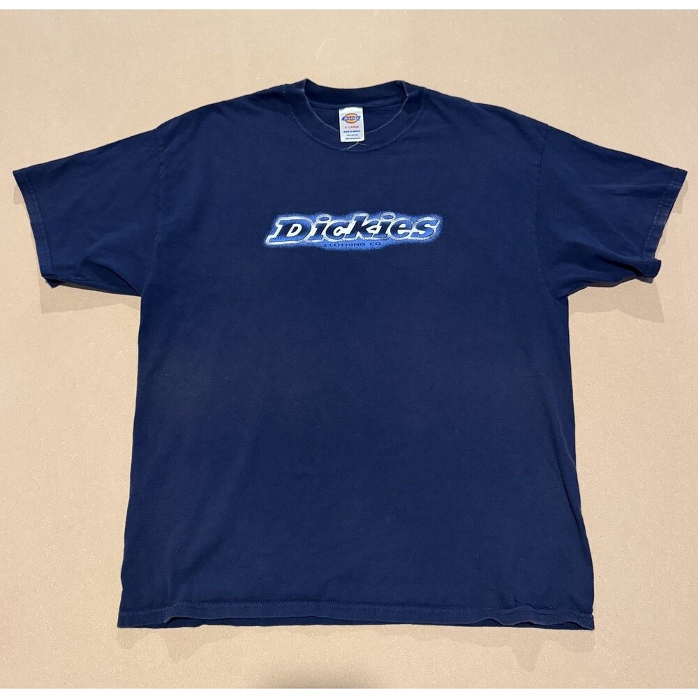 Dickies Men’s Blue Double Sided Graphic Tee Knit T-Shirt Faded Distress Retro XL